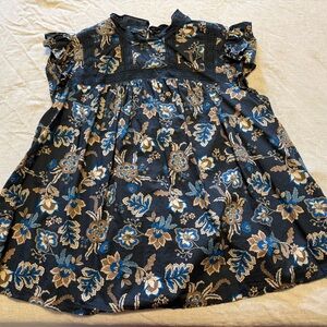 Lane Bryant Navy and Beige Floral Top